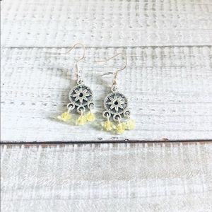 Bohemian Yellow Octagram Star Silver Earrings NWT